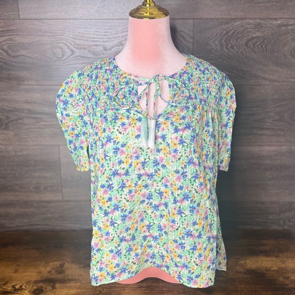Shoshanna Kira Top in Spring Green Multi Floral with Smocking, Size Small. NWT! - Picture 5 of 16